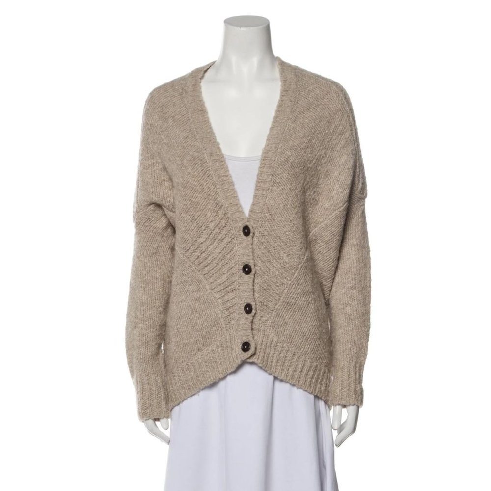 Vince Merino Wool V-Neck Sweater Cardigan Beige Neutral Size S